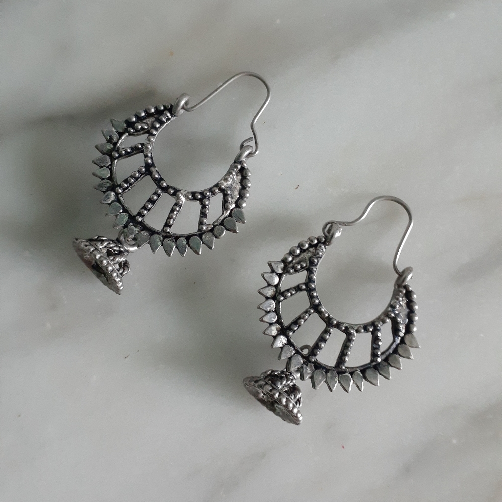 Silver Gunmetal Earrings From India